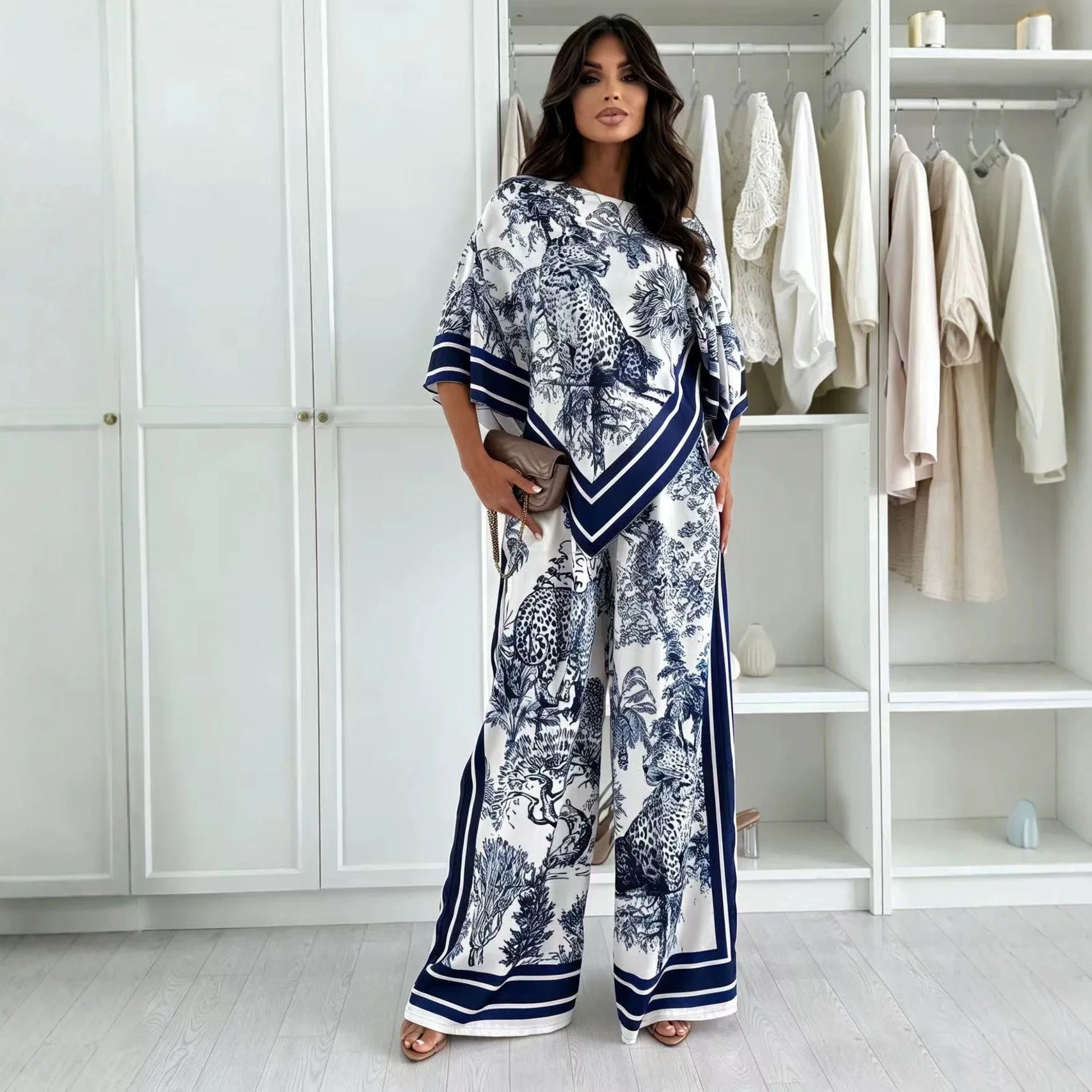 2026 New Women Spring Summer Fashion Printed Matching Set Floral Print Top With Position Print Pants Two Piece Outfit