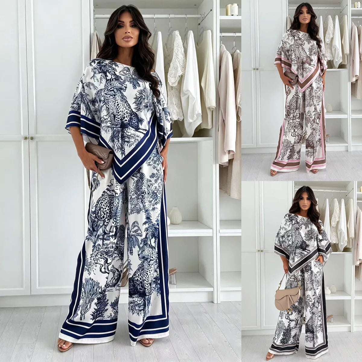 2026 New Women Spring Summer Fashion Printed Matching Set Floral Print Top With Position Print Pants Two Piece Outfit