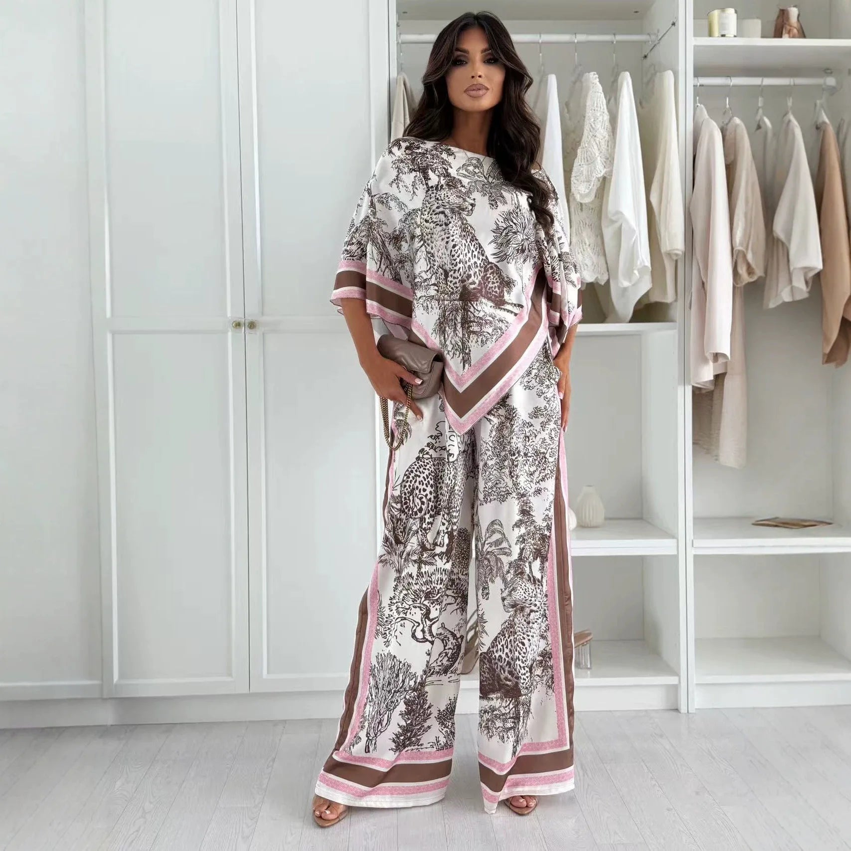2026 New Women Spring Summer Fashion Printed Matching Set Floral Print Top With Position Print Pants Two Piece Outfit