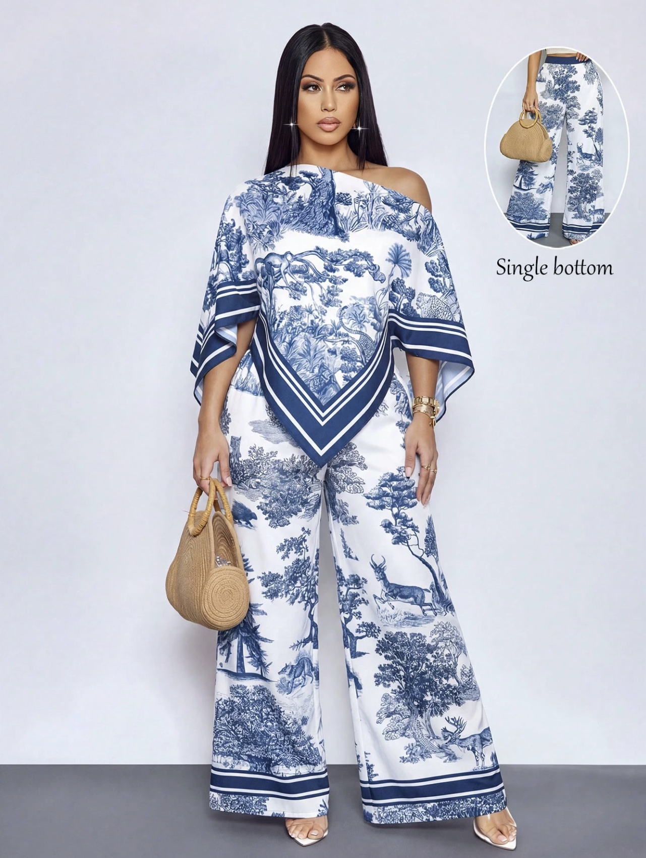 Ensemble Écharpe & Pantalon Large Femme à Motif Floral