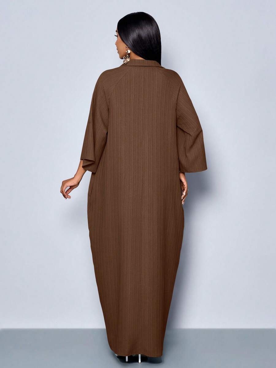Robe femme mode col V ample manches chauve-souris sans ceinture pour vacances, tenue maxi pour femme