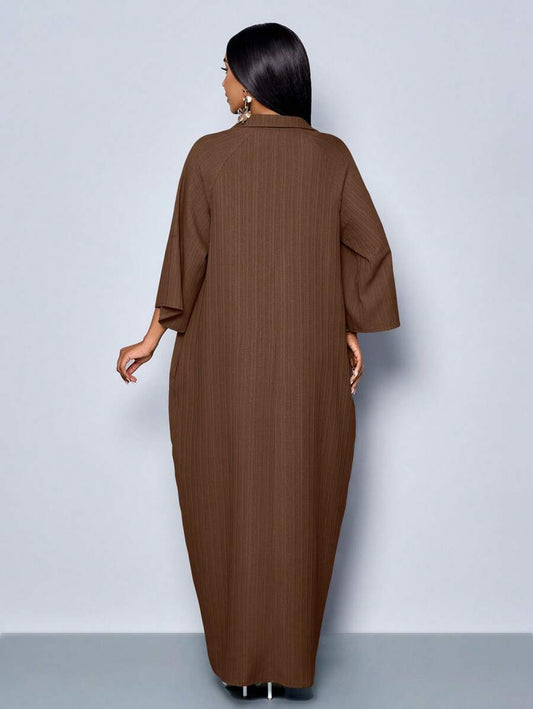 Robe femme mode col V ample manches chauve-souris sans ceinture pour vacances, tenue maxi pour femme