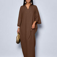 Robe femme mode col V ample manches chauve-souris sans ceinture pour vacances, tenue maxi pour femme