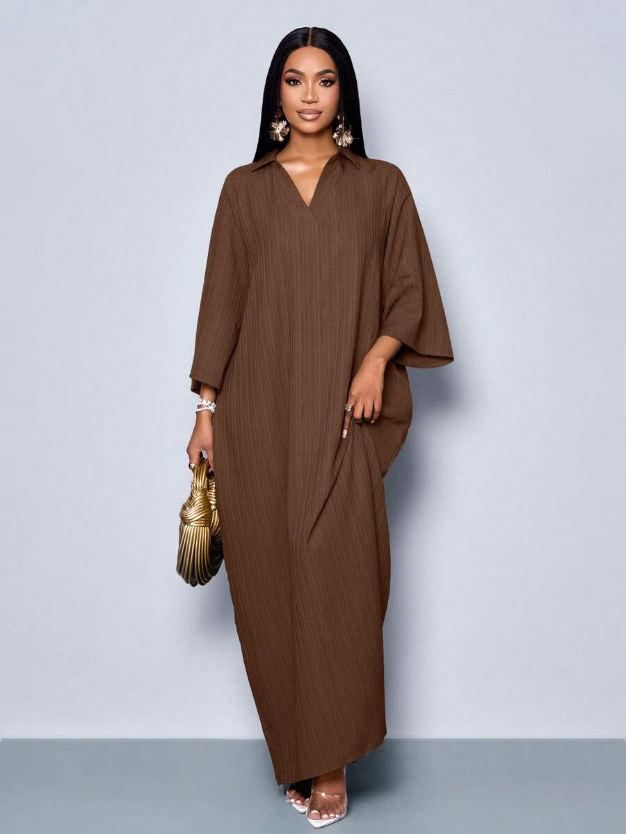 Robe femme mode col V ample manches chauve-souris sans ceinture pour vacances, tenue maxi pour femme