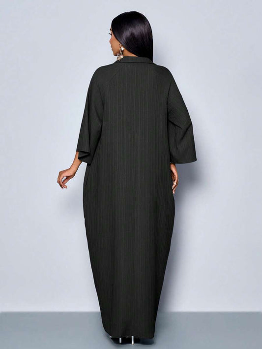 Robe femme mode col V ample manches chauve-souris sans ceinture pour vacances, tenue maxi pour femme