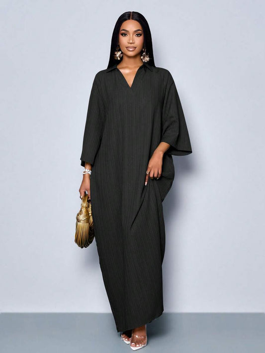Robe femme mode col V ample manches chauve-souris sans ceinture pour vacances, tenue maxi pour femme