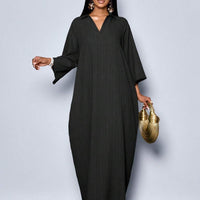 Robe femme mode col V ample manches chauve-souris sans ceinture pour vacances, tenue maxi pour femme