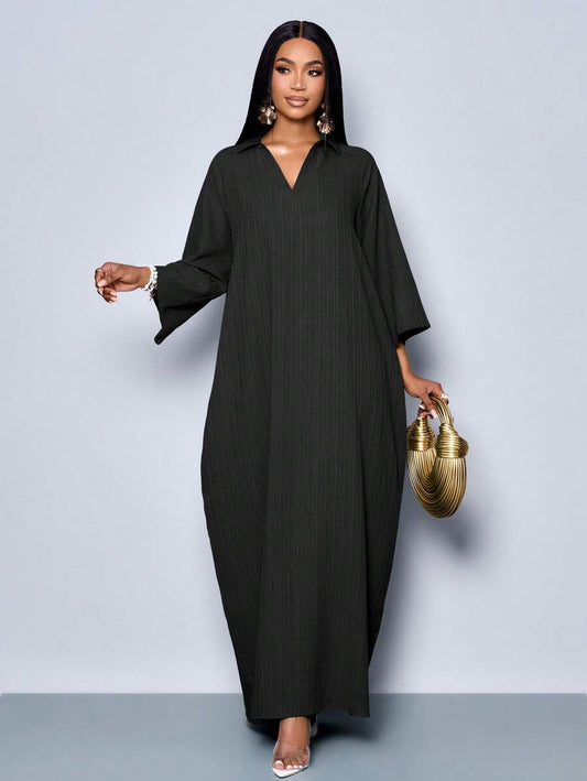 Robe femme mode col V ample manches chauve-souris sans ceinture pour vacances, tenue maxi pour femme