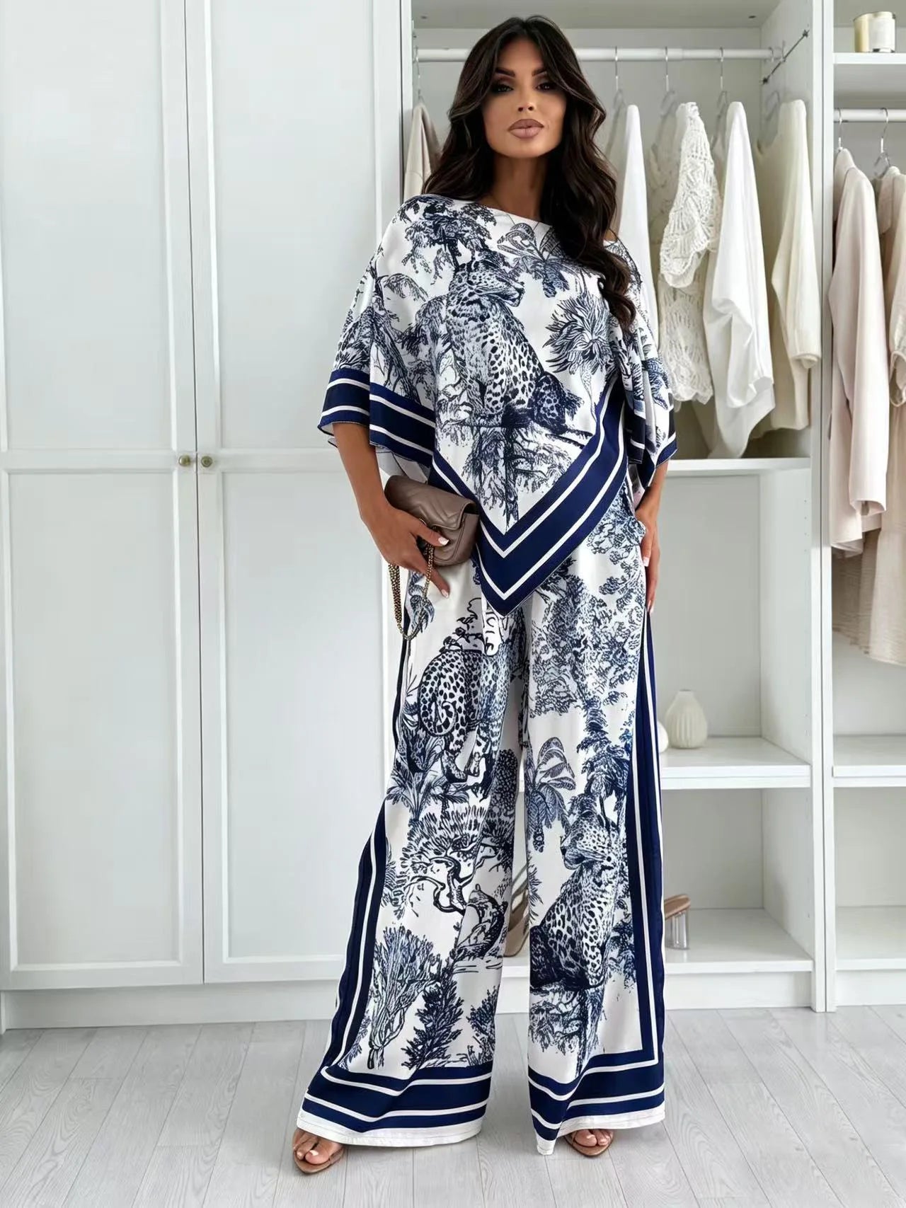 2026 New Women Spring Summer Fashion Printed Matching Set Floral Print Top With Position Print Pants Two Piece Outfit
